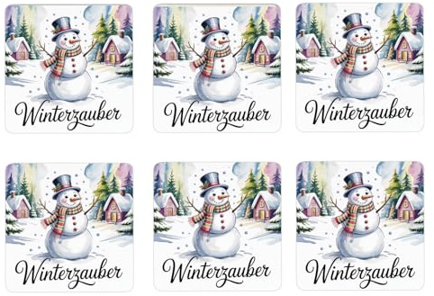 Weihnachten Schneemann 6er Set Untersetzer aus Holz - Winterzauber Winterdeko