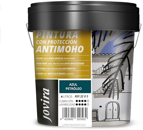 JOVIRA PINTURAS Pittura Antimuffa. Previene la muffa. Resistente alla comparsa di muffe sui muri. Aspetto opaco. (4 Litri, Blu Petrolio)