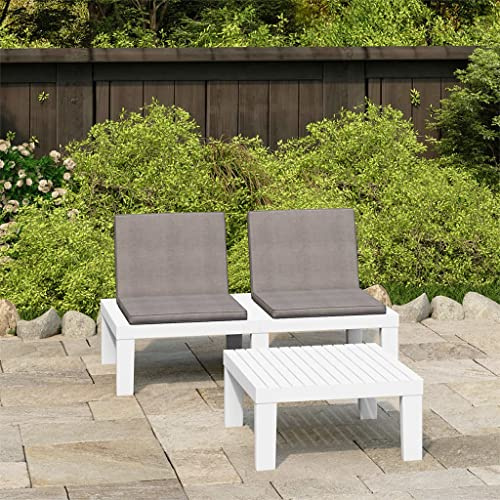 YuuSsea 2-TLG. Garten-Lounge-Set, Kunststoff Weiß, Outdoor Möbel mit Bank, Tisch, Auflagen, 130x65x70 cm, Patio Möbel Set für Balkon, Garten