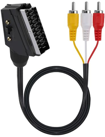 JiangZShangM Scart Stecker auf 3 Cinch Stecker 1,5 m, Audio Video Adapterkabel mit Umschalter, Composite AV Anschlusskabel für TV, DVD, VCR, HiFi-Geräte und Heimkino