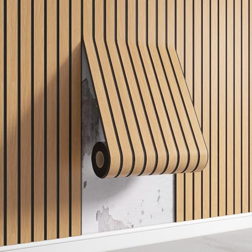 Selbstklebend Holzoptik Wandpaneele 60x300cm Wasserfeste Wandaufkleber | 3D Lamellenwand Schallschutzplatte 2.8mm dick Wandverkleidung - für Wohnzimmer Schlafzimmer Büro Küche Wand Deko
