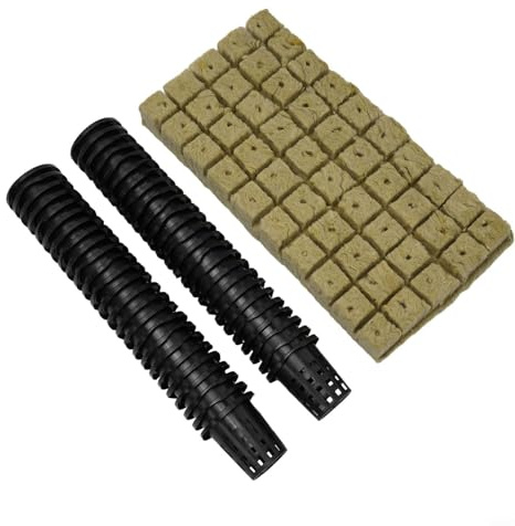 Lot de 50 cubes en fibre de roche avec 50 pots en plastique pour culture hydroponique, aquaponie, jardin vertical sans sol