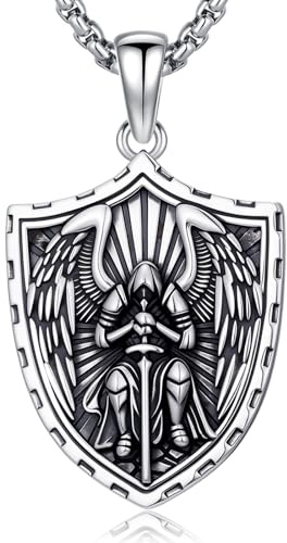 PARYFO 925 Sterling Silber Heiliger Medaille Anhänger Heiliger Michael/Benedikt/Muerte/Jungfrau Maria/Templerritter/Jesus Halskette Schutz Patron Anhänger Religiöser Schmuck Geschenke für Männer