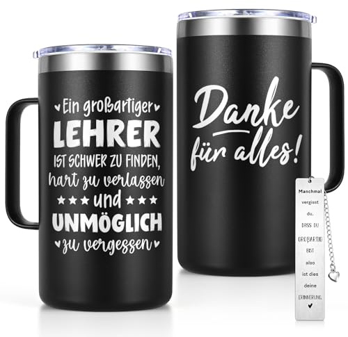 Livole Lehrer Geschenk, 590ml Isolierter Edelstahl Kaffeebecher mit Lesezeichen, Geburtstag & Abschiedsgeschenk für Lehrer, Schwarz