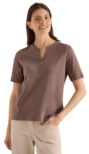Damen T-Shirt mit Split Neck und Crochet-Tape