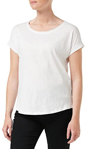 Build Your Brand Women's Ladies Long Slub Tee T-Shirt, White, S