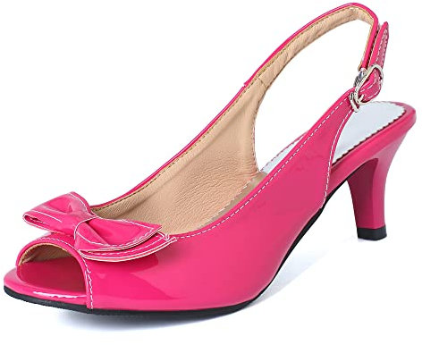 CHICMARK Vestido de mujer Peep Toe Sandalias de tacón de gatito Moda Verano Slingback Zapatos, fucsia, 38 EU
