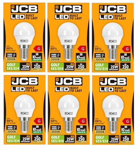 JCB LED 6 X 3w = 25w SES/E14 Golf Ball Bulbs Screw Cap 250lm Warm White 3000k Non Dimmable [Energy Class G]