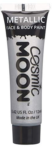 Cosmic Moon - Metallic-Gesichtsfarbe/Make-Up für Gesicht & Körper - 12ml - Erstellen Sie faszinierende Metallic-Gesichtsfarben-Designs! - Enthält: Silber