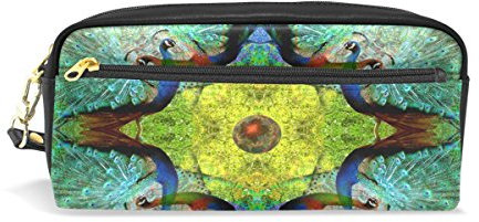 Eslifey Pfauen-Kaleidoskop-Tasche aus PU-Leder für die Schule, Stifteetui, wasserfest, Kosmetiktasche