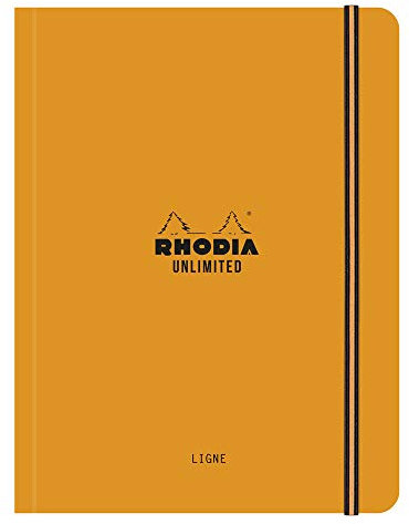 RHODIA 118978C - Unlimited Orange Elastic Notebook - A5+ - Ruled - 120 Detachable Pages - White Clairefontaine Paper 80 g/m - Velvety Touch Cover