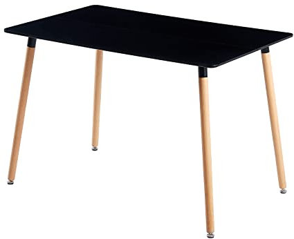 H.J WeDoo Rechteckig Esstisch Retro Küchentisch Buchenbeinbein 110 x 70 x 75 cm MDF Schwarz