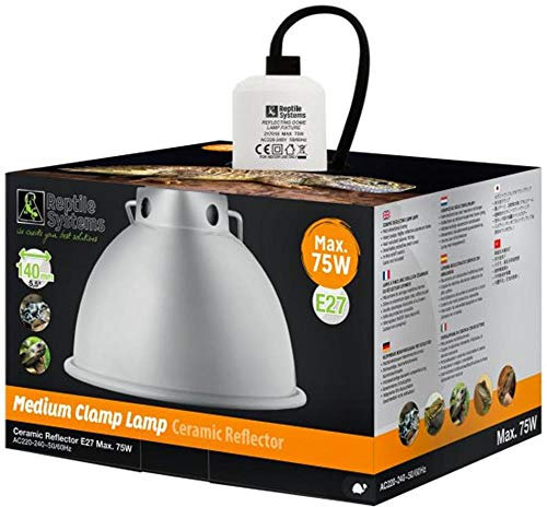 Reptile Systems D3 E27 Ceramic Clamp Lamp with Reflector | MEDIUM 140mm | 75w MAX