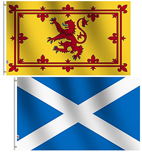rhungift Schottland-Löwen-Flagge, 90 x 150 cm, beidseitig moderat, 100D-Polyester, Segeltuchkopf und doppelt genäht, Messingösen für einfaches Ausstellen, 90 x 150 cm, schottische Löwenflaggen