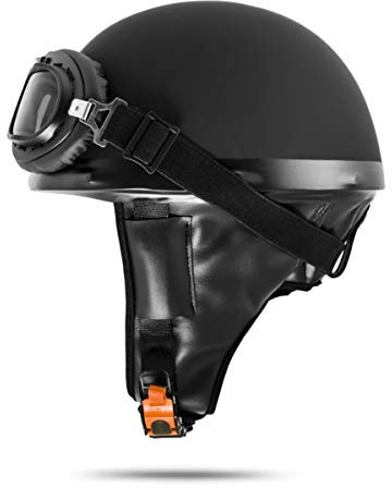 VEB Standard ATO-Moto Retro Motorradhelm Oldtimer Helm Halbschale Schwarz mit Brille Größe S M L XL (M 57 cm -58cm)