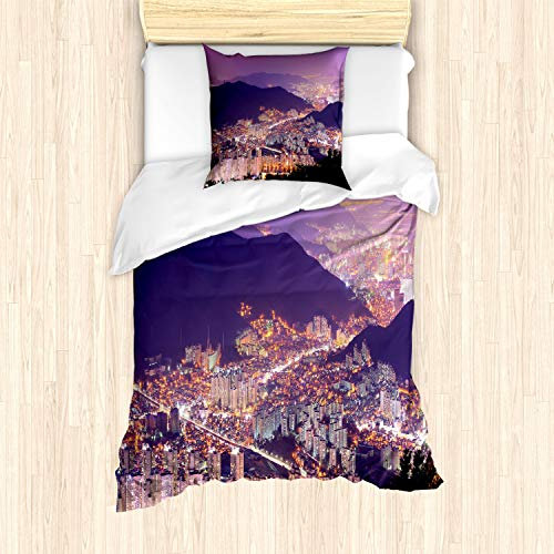 ABAKUHAUS Städtisch Bettbezug Set, Skyline von Busan Korea, Milbensicher Allergiker geeignet mit Kissenbezügen, 135 cm x 200 cm - 80 x 80 cm, lila Violett