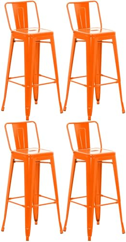 CLP Barhocker 4er Set mit Lehne im Industrial-Look Mason, mit Rückenlehne und Fußablage, Barstuhl mit Rückenlehne und Bodenschoner | Farbe orange