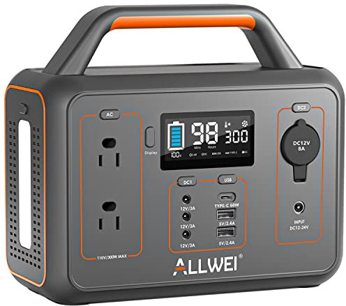 ALLWEI Generador solar portátil de 300 W, 280 Wh con salida de CA de onda pura de 110 V, generador de batería de litio de respaldo para CPAP Outdoor RV Camping Emergency Home Use