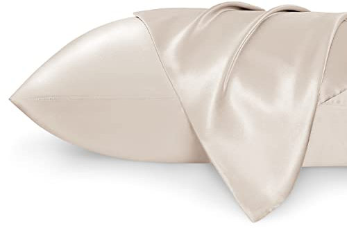 Bedsure Satin Pillowcase for Hair and Skin - Similar to Silk Pillowcase, Cooling Pillow Cases 2 Pack with Envelope Closure, Gifts for Women, Queen & Standard Size 50x75 cm, Beige