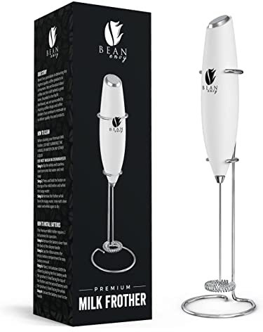 Bean Envy Milk Frother Handheld for Coffee - Electric Hand Blender, Mini Drink Mixer Whisk & Coffee Foamer Wand with Stand for Lattes, Cappuccino, Matcha and Hot Chocolate - Kitchen Gifts - White