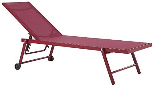 Beliani Sonnenliege Gartenliege mit Rollen Aluminium Textilbespannung Rot Portofino