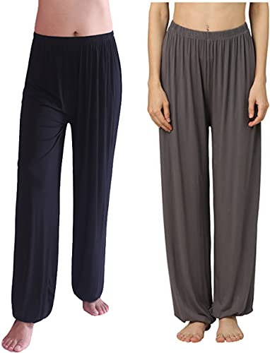 Hoerev Super Soft Modal Spandex Harem Yoga Pilates Schlauch,Schwarz + Dunkelgrau 2 Paar,S