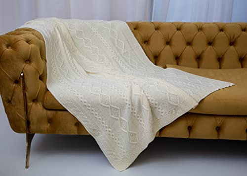 SAOL Irische Wolldecke, Überwurf, Zopfmuster, keltisches Geschenk, Bett, Couch, 152,4 x 101,6 cm, Diamant-Zopfmuster