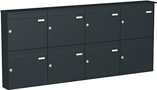 Max Knobloch Briefkastenanlage Aufputz mit eckiger Verkleidung Modell A1 Farbe RAL 7016 anthrazitgrau, Größe mit 7 Briefkästen