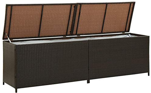 Gecheer Gartentruhe, Gartenbank aus Polyrattan, Aufbewahrungsbox für den Außenbereich, große Truhe aus Polyrattan, 200 x 50 x 60 cm, Braun