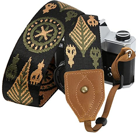 Padwa Lifestyle Kameragurt - 2 Breite Verrückte Pferd Kuhfell Kopf Kameragurte, Reine Baumwolle Gewebte Verstellbare Schulter-Nacken-Gurt für DSLR-Kameras, Großes Geschenk für Fotografen