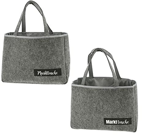 Cepewa Einkaufstasche Markttasche │ Filz 45x33x14cm │ kariertes Kunststoffinlet Seitenfach Reißverschluss │ Henkeltasche Filztasche Shopper