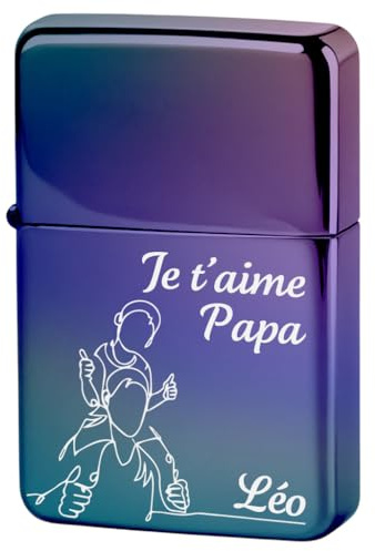 KDO MAGIC - Feuerzeug personalisiert - Eingravierter Vorname - Farbe ICY - Geschenkidee für Herren, Geburtstag, Vatertag (Motiv: Vater und Kind)