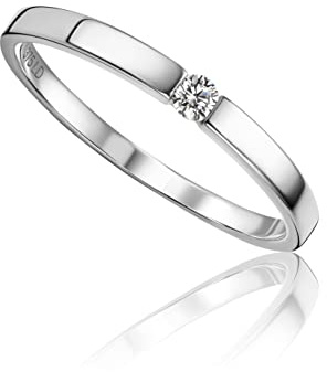 MIORE Diamant Schmuck Damen Solitär Verlobungsring mit 0.05 Ct Diamant Spannring aus Weißgold/Gelbgold 9 Karat (375) Gold
