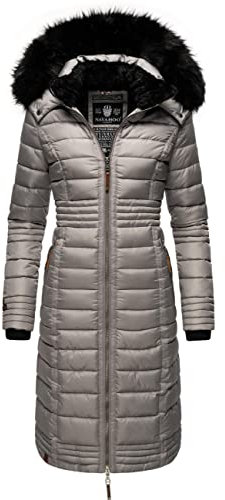 Navahoo Damen Wintermantel Warmer Steppmantel lang mit Kapuze Umay Zinc Grey Gr. XXL