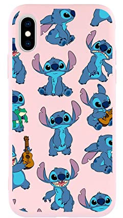 Case for iPhone X - XS Official Lilo & Stitch Pattern Liquid Silicone Pink to Protect Your Mobile. Choose the Case Type You Like Best with Official Disney License