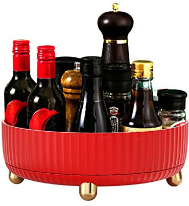FZQBEY Rotierendes Lagerregal, Drehbar Gewürzregal Organizer Drehtell, 360° Drehbarer Kosmetik Organizer, Drehteller Küchen Organizer, Rutschfest Drehtablett Küche, Gewürzregal Drehbar (Rot)