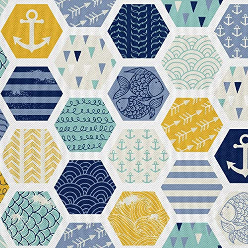 HEKO PANELS Oxford Wasserdichte Meterware Canvas Polyester Stoff Zum Nähen, Dekostoffe Wasserabweisend Blickdicht Geometrisch Nautisch 1 Meter 155 x 100 cm