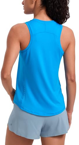 CRZ YOGA Lightweight Tank Top for Women Racerback Sleeveless Workout Tops High Neck Athletic Running Shirts Poolside Blue 16