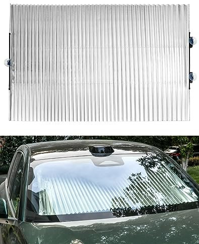 QWORK® Parasol para Ventana Delantera de Coche, con función retráctil automática y ventosas de vacío, Aislamiento de Parasol, 80cm