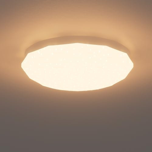 Klighten LED Deckenleuchte Diamant 36W, Weiß Sternenhimmel Deckenlampe für Wohnzimmer, Schlafzimmer, Flur, Küche, Modern Warmweiß 3000K Deckenbeleuchtung, 30cm × H4cm, 3420Lumen