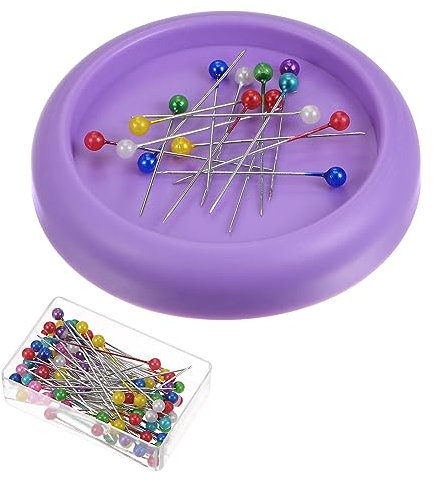 sourcing map Pin magnético con forma cóncava con 100 pines de cabeza de plástico multicolor, soporte magnético para coser agujas de acolchado, alfileres de pelo, color morado