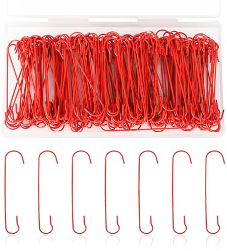200pcs Christmas Ornament Hooks, 2.4x0.5 inch C Shaped Christmas Tree Ornament Hooks with Storage Box Bendable Metal Hooks Ornament Hangers Hooks for Christmas Decoration (Red)