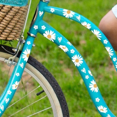 Cosysparks Daisy Blumen Fahrrad Aufkleber Rahmen, 2 Blatt Blumen Aufkleber Fahrrad Wasserdicht Aufkleber für Fahrrad Daisy Blume Aufkleber für Mädchen Fahrrad Rahmen Dekorativ