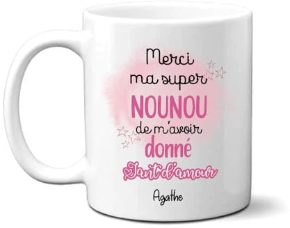 Lalasol Mug Merci Nounou Personnalisé – Tasse Idée Cadeau Merci Nounou Nom Personnalisable – Imprimé en France