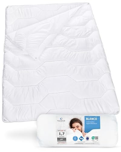 4-Jahreszeiten Bettdecke 155x220 Blanco, Flauschige Ganzjahresdecke mit 2 Lagen, Ideal für Winter & Sommer, Ideale Hygiene für Allergiker, Feuchtigkeitsregulierend & atmungsaktiv, Blanket 155 x 220 cm