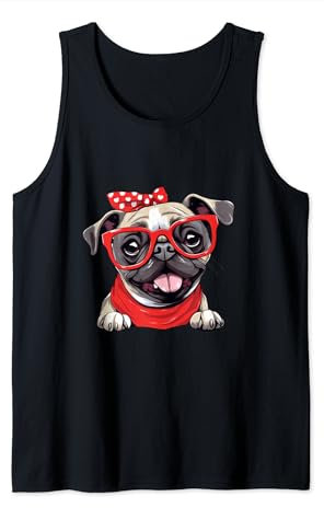 Tiere Hunde mit Halstuch und Sonnebrille Mops Tank Top