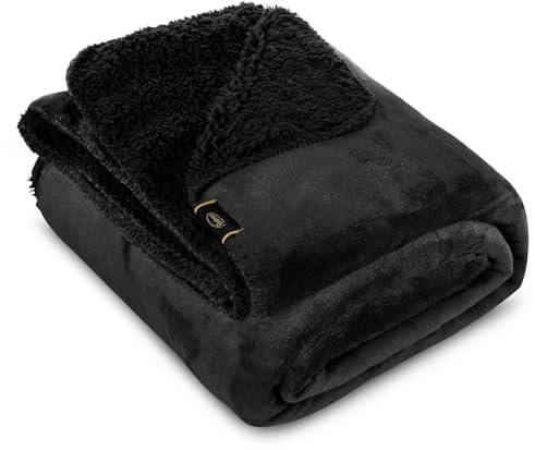 Eurofirany Teddy Fleece Decke Wärmende Wohndecke Sesseldecke Tagesdecke Weiche Sofadecke Überwurf Winterdecke Kuschelige Couchdecke (schwarz, 200 x 220 cm)