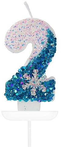Candele Compleanno 2 Anno,3D Numero Candele,Frozen Blu Bianco Numero 2 Candele di Compleanno Candele Torta Decorazione, Adatto A Feste di Compleanno Festa Baby