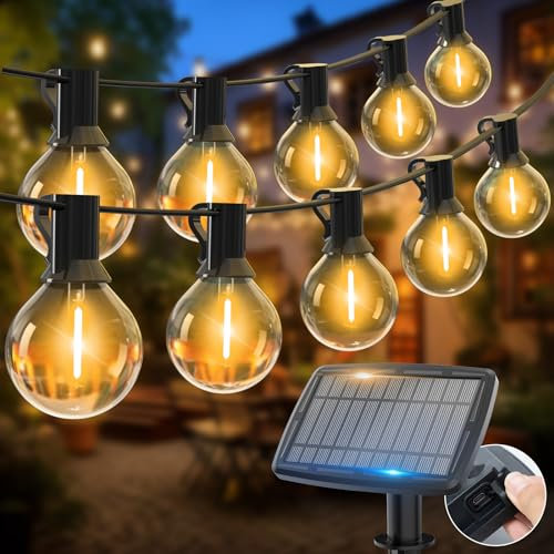 litogo 120FT/36M Guirnaldas Luces Exterior Solar, 5 Modos & 50+3 Bombillas Solares LED Exterior Jardin, USB Recargable con Impermeable Luces Exterior Placa Solar Cadena para Fiestas, Bodas, Terraza