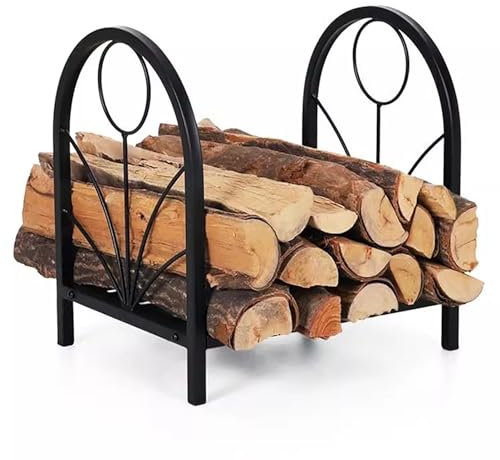 FCONFU Estante Pequeño para Leña De 15,7 Pulgadas, Color Negro, Soporte para Leña De Metal Resistente para Chimenea, Marco De Acero para Almacenamiento De Leña En Interiores, Fácil Montaje